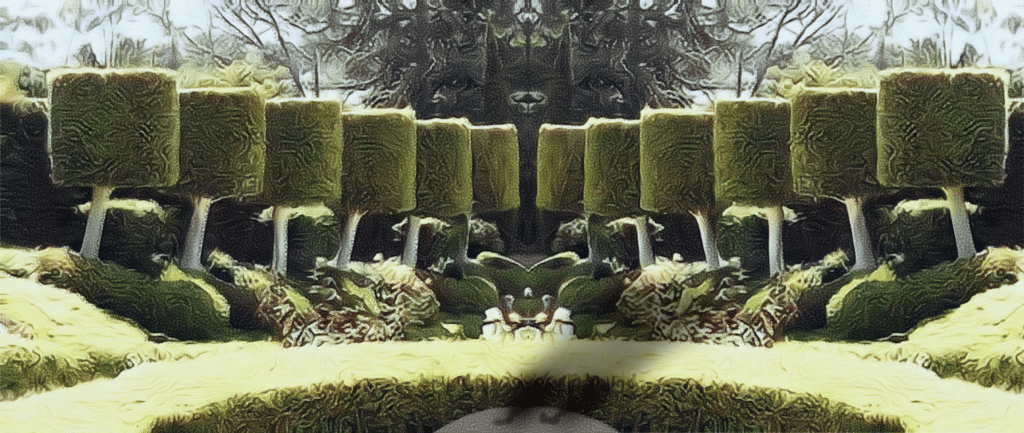 Image of a Fantasy Garden: Topiary bushes in 3d