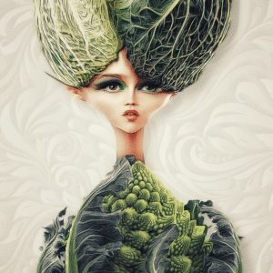 French Perfume Commercial Beautiful Woman in cabbage illustration