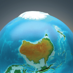 Image of an Australian's view of the world, an upside-down globe