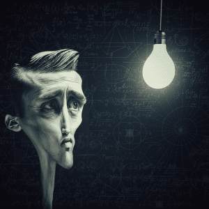 Illustration for the projection artist Oddtoe showing a caricature of a man gazing into a bright lightbulb