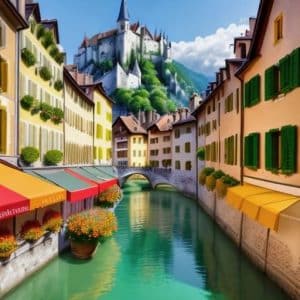 Annecy Festival 2024 city illustration of the site of the Worlds Best Animation Conferences