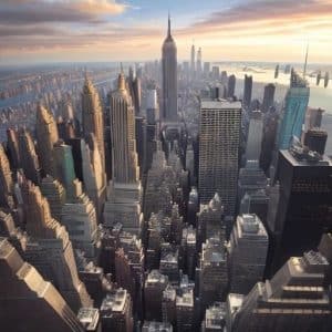Skyline of New York City, site of a great animation conference in 2023