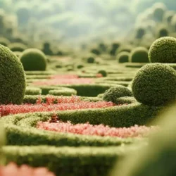 Background of an eye-level view of topiary garden, geometric landscape design