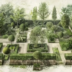 Illustration of topiary garden ideas of a garden park