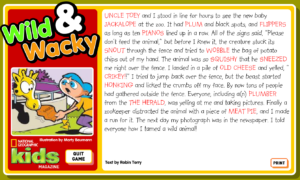 Wild & Wacky — flat screen Wild and Wacky fill-in story for National Geographic Kids: the finished illustrated story screen