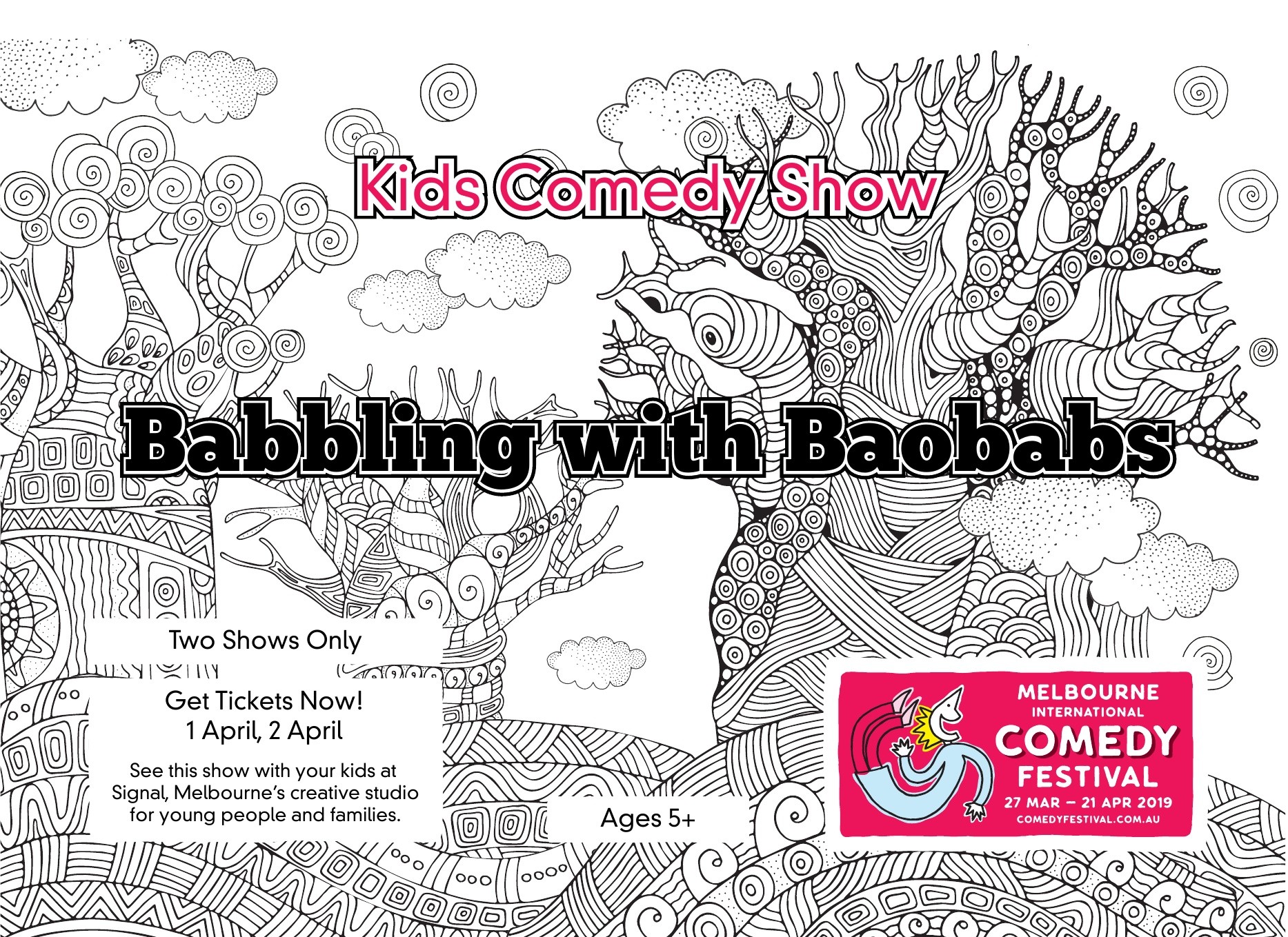 Babbling with Baobabs poster — Oddtoe's kids comedy show, Melbourne International Comedy Festival 2019 at Signal Babbling with Baobabs poster — Oddtoe's kids comedy show, Melbourne International Comedy Festival 2019 at Signal