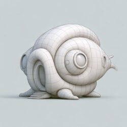 3D design render of an inflatable shell creature showing the panel and seam pattern