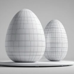 A 3D design render showing the panel seam pattern of two inflatable egg forms