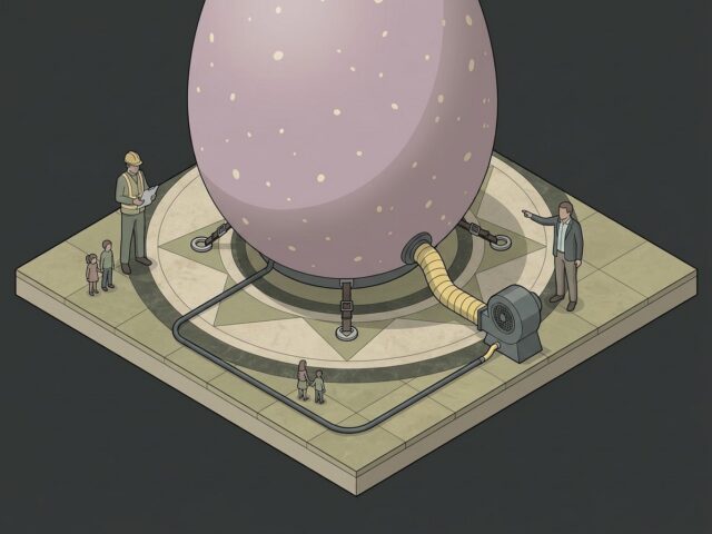 oddtoe easter isometric drawing blower and fixings Isometric diagram of the egg's base with a blower, hose, power cable and floor fixing points, an engineer checking and a manager approving.