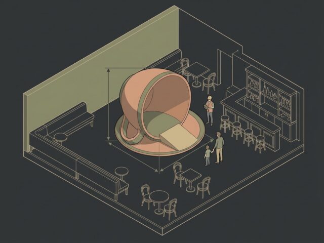 oddtoe kids venue sculpture at size Play sculpture drawn into a venue floor plan at true size