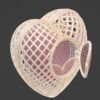 A 3D wireframe of a lattice heart seen from slightly below, with its little door open